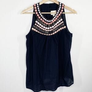 Sabine Black Coral Pink Beaded Sleeveless Tank Top Women's Size Medium M NWT